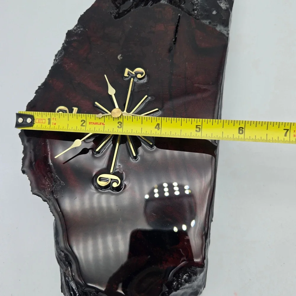 Vintage Lacquered Live Edge Wood Slab Wall Clock Dark MCM Brutalist Needs Repair